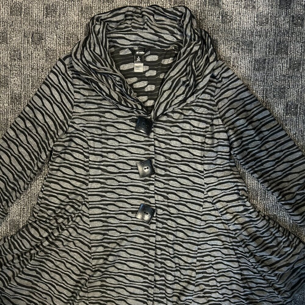 Ali Miles black/grey avant garde textured mod cardigan stand up collar M-XL
